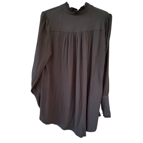 Free People M Black Button-Down Long-Sleeve Tunic Top With Ruffled Collar & Cuf - Picture 2 of 8